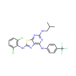 CC(C)CNc1nc(Nc2ccc(C(F)(F)F)cc2)c2nc(Nc3c(Cl)cccc3Cl)sc2n1 ZINC000042877664