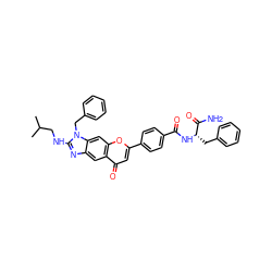 CC(C)CNc1nc2cc3c(=O)cc(-c4ccc(C(=O)N[C@@H](Cc5ccccc5)C(N)=O)cc4)oc3cc2n1Cc1ccccc1 ZINC000072108455