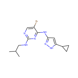 CC(C)CNc1ncc(Br)c(Nc2cc(C3CC3)[nH]n2)n1 ZINC000203006698