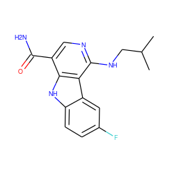 CC(C)CNc1ncc(C(N)=O)c2[nH]c3ccc(F)cc3c12 ZINC000072122823