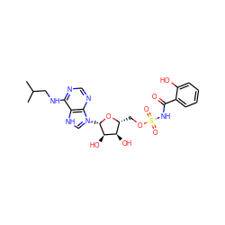 CC(C)CNc1ncnc2c1[nH]c[n+]2[C@@H]1O[C@H](COS(=O)(=O)NC(=O)c2ccccc2O)[C@@H](O)[C@H]1O ZINC000377812590