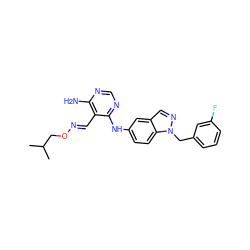 CC(C)CO/N=C/c1c(N)ncnc1Nc1ccc2c(cnn2Cc2cccc(F)c2)c1 ZINC000029044074