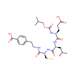 CC(C)COC(=O)N[C@@H](CCC(=O)O)C(=O)N[C@@H](CC(C)C)C(=O)N[C@@H](CS)C(=O)NCCc1ccc(C(=O)O)cc1 ZINC000027098811