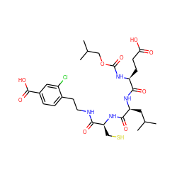 CC(C)COC(=O)N[C@@H](CCC(=O)O)C(=O)N[C@@H](CC(C)C)C(=O)N[C@@H](CS)C(=O)NCCc1ccc(C(=O)O)cc1Cl ZINC000027100159