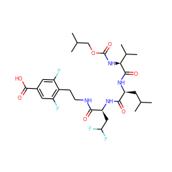 CC(C)COC(=O)N[C@H](C(=O)N[C@@H](CC(C)C)C(=O)N[C@@H](CC(F)F)C(=O)NCCc1c(F)cc(C(=O)O)cc1F)C(C)C ZINC000028368950