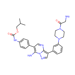 CC(C)COC(=O)Nc1ccc(-c2cnc3c(-c4cccc(N5CCN(C(=O)CN)CC5)c4)cnn3c2N)cc1 ZINC000049777218