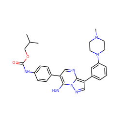 CC(C)COC(=O)Nc1ccc(-c2cnc3c(-c4cccc(N5CCN(C)CC5)c4)cnn3c2N)cc1 ZINC000049111982