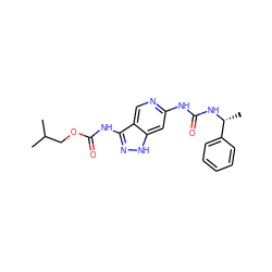 CC(C)COC(=O)Nc1n[nH]c2cc(NC(=O)N[C@H](C)c3ccccc3)ncc12 ZINC001772631471