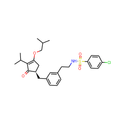 CC(C)COC1=C(C(C)C)C(=O)[C@H](Cc2cccc(CCNS(=O)(=O)c3ccc(Cl)cc3)c2)C1 ZINC000072116933