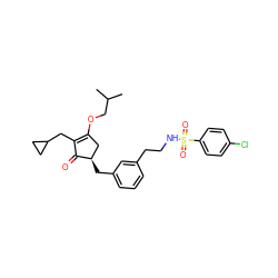 CC(C)COC1=C(CC2CC2)C(=O)[C@H](Cc2cccc(CCNS(=O)(=O)c3ccc(Cl)cc3)c2)C1 ZINC000072116734
