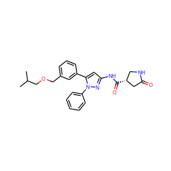 CC(C)COCc1cccc(-c2cc(NC(=O)[C@@H]3CNC(=O)C3)nn2-c2ccccc2)c1 ZINC000169707227