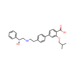 CC(C)COc1cc(-c2ccc(CCNC[C@H](O)c3ccccc3)cc2)ccc1C(=O)O ZINC000029131711