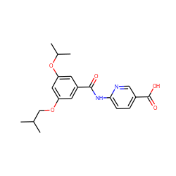 CC(C)COc1cc(OC(C)C)cc(C(=O)Nc2ccc(C(=O)O)cn2)c1 ZINC000028523790