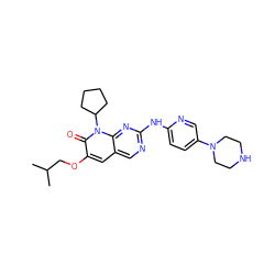 CC(C)COc1cc2cnc(Nc3ccc(N4CCNCC4)cn3)nc2n(C2CCCC2)c1=O ZINC000013641619