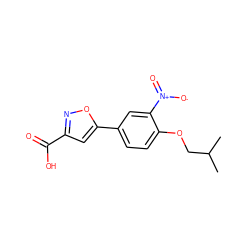 CC(C)COc1ccc(-c2cc(C(=O)O)no2)cc1[N+](=O)[O-] ZINC000049803868