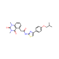 CC(C)COc1ccc(-c2csc(NC(=O)Cc3cccc4c3c(=O)n(C)c(=O)n4C)n2)cc1 ZINC001772638591