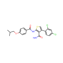 CC(C)COc1ccc(C(=O)Nc2scc(-c3ccc(Cl)cc3Cl)c2C(N)=O)cc1 ZINC000002769002