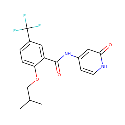 CC(C)COc1ccc(C(F)(F)F)cc1C(=O)Nc1cc[nH]c(=O)c1 ZINC000143185205