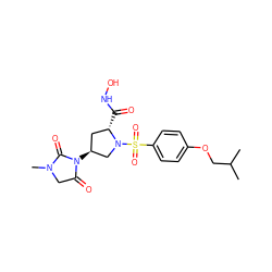 CC(C)COc1ccc(S(=O)(=O)N2C[C@@H](N3C(=O)CN(C)C3=O)C[C@@H]2C(=O)NO)cc1 ZINC000013835761