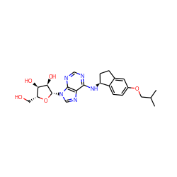 CC(C)COc1ccc2c(c1)CC[C@@H]2Nc1ncnc2c1ncn2[C@@H]1O[C@H](CO)[C@@H](O)[C@H]1O ZINC000013649459