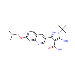 CC(C)COc1ccc2cc(-c3nn(C(C)(C)C)c(N)c3C(N)=O)cnc2c1 ZINC000221763491