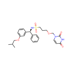 CC(C)COc1cccc([C@@H](NS(=O)(=O)CCCOCn2ccc(=O)[nH]c2=O)c2ccccc2)c1 ZINC000116098661