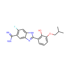 CC(C)COc1cccc(-c2nc3cc(C(=N)N)c(F)cc3[nH]2)c1O ZINC000005882036