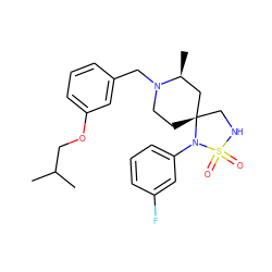 CC(C)COc1cccc(CN2CC[C@]3(CNS(=O)(=O)N3c3cccc(F)c3)C[C@@H]2C)c1 ZINC000095572912