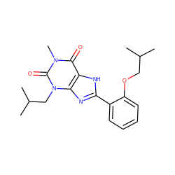 CC(C)COc1ccccc1-c1nc2c([nH]1)c(=O)n(C)c(=O)n2CC(C)C ZINC000013818330