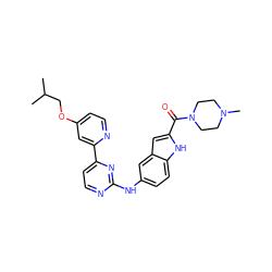 CC(C)COc1ccnc(-c2ccnc(Nc3ccc4[nH]c(C(=O)N5CCN(C)CC5)cc4c3)n2)c1 ZINC000144227109