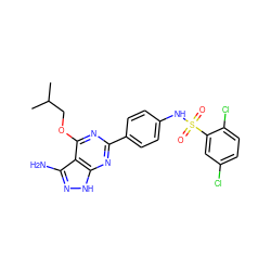 CC(C)COc1nc(-c2ccc(NS(=O)(=O)c3cc(Cl)ccc3Cl)cc2)nc2[nH]nc(N)c12 ZINC000299838015