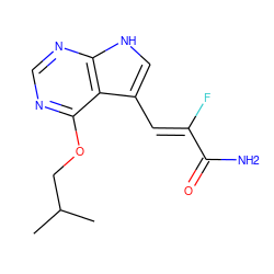 CC(C)COc1ncnc2[nH]cc(/C=C(\F)C(N)=O)c12 ZINC001772636263