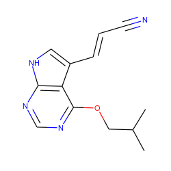 CC(C)COc1ncnc2[nH]cc(/C=C/C#N)c12 ZINC001772646459