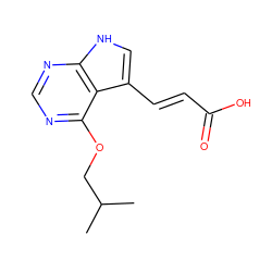 CC(C)COc1ncnc2[nH]cc(/C=C/C(=O)O)c12 ZINC001772569864