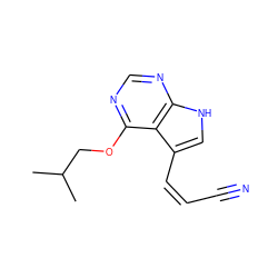 CC(C)COc1ncnc2[nH]cc(/C=C\C#N)c12 ZINC000208110862