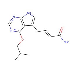 CC(C)COc1ncnc2[nH]cc(C/C=C/C(N)=O)c12 ZINC000218658144