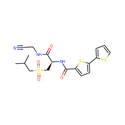 CC(C)CS(=O)(=O)C[C@H](NC(=O)c1ccc(-c2cccs2)s1)C(=O)NCC#N ZINC000095571941