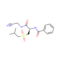 CC(C)CS(=O)(=O)C[C@H](NC(=O)c1ccccc1)C(=O)NCC#N ZINC000095573593