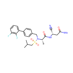 CC(C)CS(=O)(=O)N(Cc1ccc(-c2cccc(F)c2F)cc1)[C@@H](C)C(=O)N[C@H](C#N)CC(N)=O ZINC000653798232