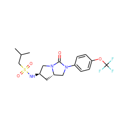 CC(C)CS(=O)(=O)N[C@@H]1C[C@H]2CN(c3ccc(OC(F)(F)F)cc3)C(=O)N2C1 ZINC000096168532