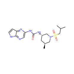 CC(C)CS(=O)(=O)N1C[C@@H](C)C[C@H](NC(=O)Nc2cnc3[nH]ccc3n2)C1 ZINC000118760440