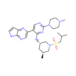 CC(C)CS(=O)(=O)N1C[C@@H](C)C[C@H](Nc2nc(N3CCN(C)CC3)ncc2-c2cnc3[nH]ccc3n2)C1 ZINC000168866607