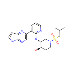 CC(C)CS(=O)(=O)N1CC[C@@H](O)[C@H](Nc2ncccc2-c2cnc3[nH]ccc3n2)C1 ZINC000169700179