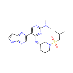 CC(C)CS(=O)(=O)N1CCC[C@H](Nc2nc(N(C)C)ncc2-c2cnc3[nH]ccc3n2)C1 ZINC000168507938