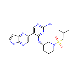 CC(C)CS(=O)(=O)N1CCC[C@H](Nc2nc(N)ncc2-c2cnc3[nH]ccc3n2)C1 ZINC000169141761