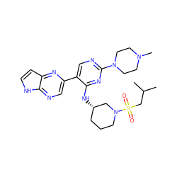 CC(C)CS(=O)(=O)N1CCC[C@H](Nc2nc(N3CCN(C)CC3)ncc2-c2cnc3[nH]ccc3n2)C1 ZINC000169201748