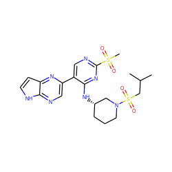 CC(C)CS(=O)(=O)N1CCC[C@H](Nc2nc(S(C)(=O)=O)ncc2-c2cnc3[nH]ccc3n2)C1 ZINC000169102222