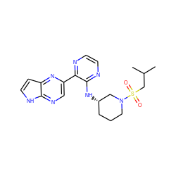 CC(C)CS(=O)(=O)N1CCC[C@H](Nc2nccnc2-c2cnc3[nH]ccc3n2)C1 ZINC000168729330