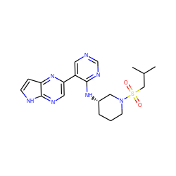 CC(C)CS(=O)(=O)N1CCC[C@H](Nc2ncncc2-c2cnc3[nH]ccc3n2)C1 ZINC000169065585