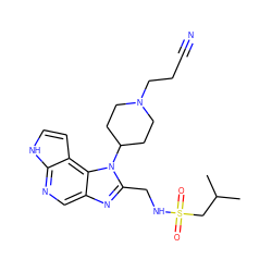 CC(C)CS(=O)(=O)NCc1nc2cnc3[nH]ccc3c2n1C1CCN(CCC#N)CC1 ZINC000095562624